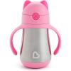 imageMunchkin Cool Cat Sippy Cup for Toddlers Stainless Steel Straw Cup 8 Ounce PurplePink