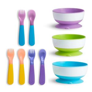 imageMunchkin 3pk Stay Put Suction Bowls and 6pk Color Changing Forks and Spoons