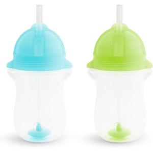 imageMunchkin Any Angle Sippy Cup for Toddlers Weighted Toddler Straw Cup with Click Lock Lid 10 Ounce 2 Pack BlueGreenBlueGreen
