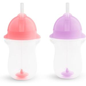 imageMunchkin Any Angle Sippy Cup for Toddlers Weighted Toddler Straw Cup with Click Lock Lid 10 Ounce 2 Pack BlueGreenPinkPurple