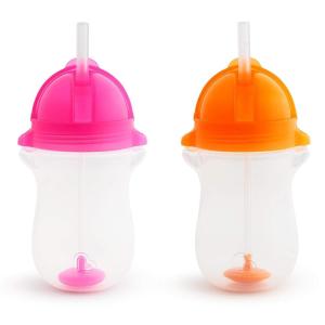 imageMunchkin Any Angle Sippy Cup for Toddlers Weighted Toddler Straw Cup with Click Lock Lid 10 Ounce 2 Pack PinkOrange