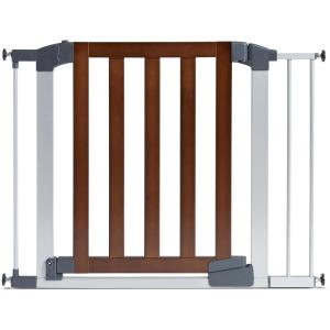 imageMunchkin Auto Close Modern Pressure Mounted Baby Gate for Stairs Hallways and Doors Walk Through with Door 2 x 405 x 29 inches Dark Wood and Silver MetalAuto Close Gate