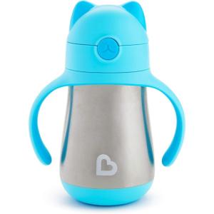 imageMunchkin Cool Cat Sippy Cup for Toddlers Stainless Steel Straw Cup 8 Ounce PurpleBlue
