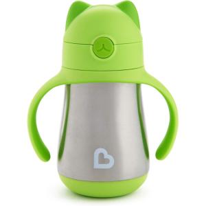 imageMunchkin Cool Cat Sippy Cup for Toddlers Stainless Steel Straw Cup 8 Ounce PurpleGreen