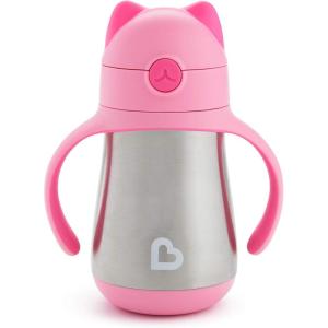 imageMunchkin Cool Cat Sippy Cup for Toddlers Stainless Steel Straw Cup 8 Ounce PurplePink