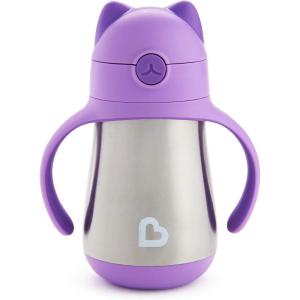 imageMunchkin Cool Cat Sippy Cup for Toddlers Stainless Steel Straw Cup 8 Ounce PurplePurple