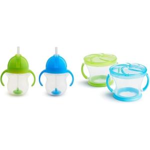 imageMunchkin Happy Snacker Snack Catcher and Any Angle Weighted Straw Trainer Cup Set 4 Pack BlueGreenBlueGreen
