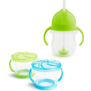 imageMunchkin Happy Snacker Snack Catcher and Any Angle Weighted Straw Trainer Cup Set 4 Pack BlueGreenGreenBlue