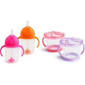 imageMunchkin Happy Snacker Snack Catcher and Any Angle Weighted Straw Trainer Cup Set 4 Pack BlueGreenPurplePink