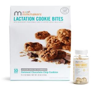 imageMunchkin Milkmakers Oatmeal Chocolate Salted Caramel Lactation Cookie Bites and 2in1 Supplements  Supports Breast Milk Supply and Healthy DuctsLactation Supplement  Oatmeal Chocolate Chip Cookies