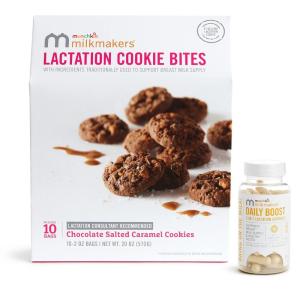 imageMunchkin Milkmakers Oatmeal Chocolate Salted Caramel Lactation Cookie Bites and 2in1 Supplements  Supports Breast Milk Supply and Healthy DuctsLactation Supplement  Chocolate Salted Caramel Cookies