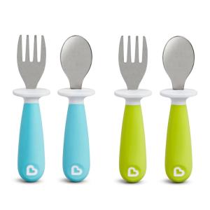imageMunchkin Raise Toddler Fork and Spoon Utensil Set Rest Keeps Tip Off Table BPA Free 4 Pack BlueGreenBlueGreen