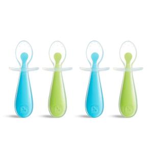 imageMunchkin Silicone Scoop Trainer Spoons with Choke Guard for Baby Led Weaning 4 Count PinkPurpleBlueGreen