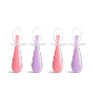 imageMunchkin Silicone Scoop Trainer Spoons with Choke Guard for Baby Led Weaning 4 Count PinkPurplePinkPurple