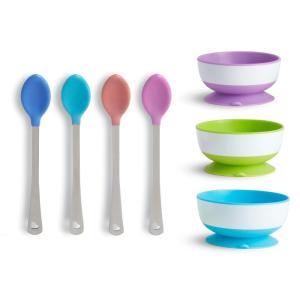 imageMunchkin Stay Put Suction Bowl 3 Pack with White Hot Infant Spoons 4 Pack