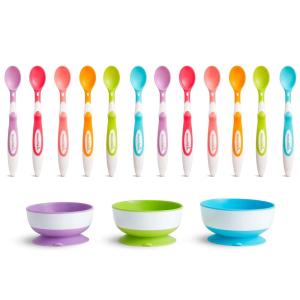 imageMunchkin Stay Put Suction Bowls and Soft Tip Baby Spoons BPA Free 3 Bowls and 12 Spoons