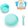 imageMunchkin Toddler Suction Bowl Plate and Spoon Baby Led Weaning and Infant and Toddler Self Feeding Cest Silicone Mealtime Set Silicone Mint