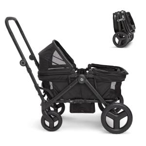 imageMunchkin Collapsible Wagon for Kids Foldable UltraCompact and Lightweight Stroller Wagon AllTerrain Wheels Adjustable Sun Canopy  Holds Up to 2 Passengers Black