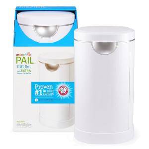 imageMunchkin PAIL Diaper Pail Baby Registry Starter Set Powered by Arm ampamp Hammer Includes 6 Snap Seal and Toss Bags 1 Starter Refill Ring and 1 PUCK Baking Soda CartridgeDiaper Pail