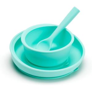 imageMunchkin Toddler Suction Bowl Plate and Spoon Baby Led Weaning and Infant and Toddler Self Feeding Cest Silicone Mealtime Set Silicone Mint