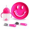 imageMunchkin Be Happy Toddler Dining Set Includes Suction Plate Straw Cup and Utensil Set PinkPink