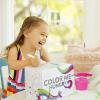imageMunchkin Color Me Hungry 7pc Toddler Feeding Supplies Set Includes Plates Bowl Open Cup and Utensils in a Gift Box BluePink 7pc Set