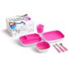 imageMunchkin Color Me Hungry 7pc Toddler Feeding Supplies Set Includes Plates Bowl Open Cup and Utensils in a Gift Box BluePink 7pc Set