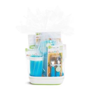 imageMunchkin 1st Birthday BabyToddler Gift Set Includes Sippy Cups Plates Feeding Utensils Snack Catcher Bath Toy and Teether NeutralBlue