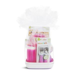 imageMunchkin 1st Birthday BabyToddler Gift Set Includes Sippy Cups Plates Feeding Utensils Snack Catcher Bath Toy and Teether NeutralPink
