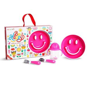 imageMunchkin Be Happy Toddler Dining Set Includes Suction Plate Straw Cup and Utensil Set PinkPink