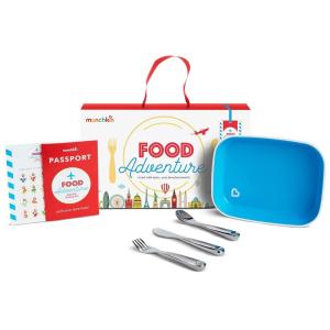 imageMunchkin Food Adventure Splash Toddler Dining Set Includes Plate and Stainless Steel Utensils BlueBlue