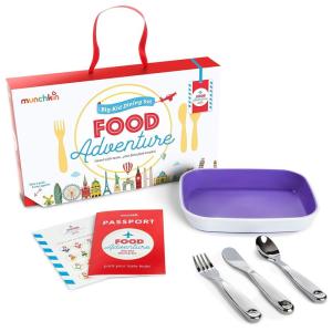imageMunchkin Food Adventure Splash Toddler Dining Set Includes Plate and Stainless Steel Utensils BluePurple