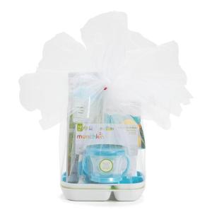imageMunchkin New Beginnings Baby Gift Set Includes Feeding Utensils Divided Plates Bottle Brush Bath Toy and Teether PinkBlue