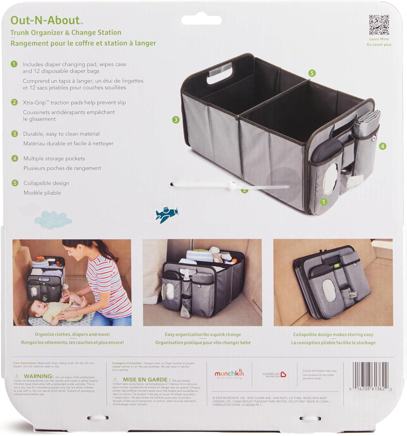 imageMunchkin Brica OutnAbout Trunk and Car Organizer with Diaper Changing Station Collapsible GreyTrunk Organizer