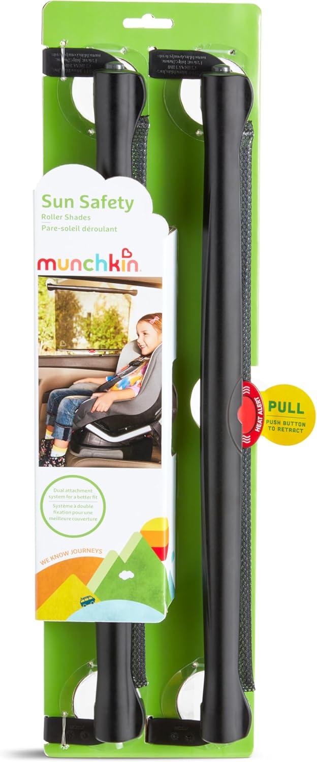 imageMunchkin Brica Sun Safety Car Window Shade with Heat Alert Helps Block UVAUVB Rays 2 Pack BlackCar Window Roller Shade