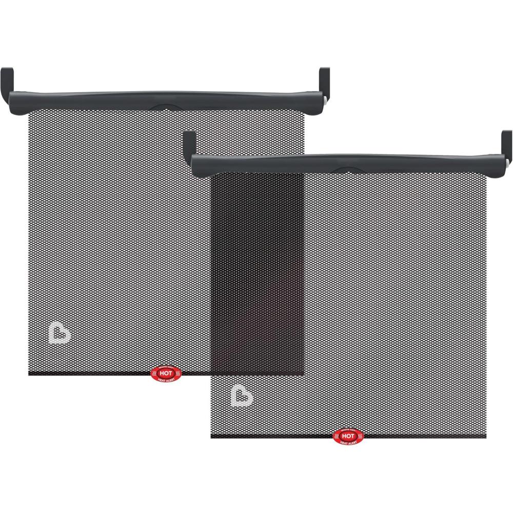 imageMunchkin Brica Sun Safety Car Window Shade with Heat Alert Helps Block UVAUVB Rays 2 Pack BlackCar Window Roller Shade