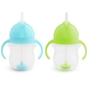 imageMunchkin Any Angle Sippy Cups for Toddlers Spill Proof Weighted Straw Cup with Transition Handles for Babies 6 Months and Up 7 Ounce 2 Pack PinkPurpleBlueGreen