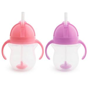 imageMunchkin Any Angle Sippy Cups for Toddlers Spill Proof Weighted Straw Cup with Transition Handles for Babies 6 Months and Up 7 Ounce 2 Pack PinkPurplePinkPurple