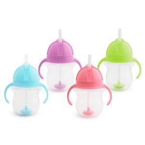 imageMunchkin Any Angle Sippy Cups for Toddlers Spill Proof Weighted Straw Cup with Transition Handles for Babies 6 Months and Up 7 Ounce 2 Pack PinkPurpleBlueGreenPinkPurple