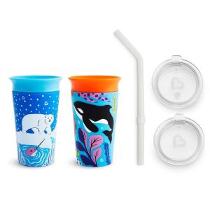 imageMunchkin Miracle 360 WildLove Sippy Cup 9 Ounce 2 Pack TigerRhino and 3pc Sipper and Straw Lid