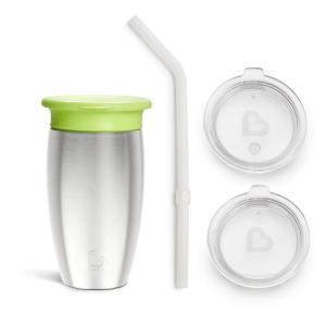 imageMunchkin Sippy Cup for Toddlers Miracle 360 Stainless Steel with Straw Cup and Open Sipper Lid Grow with Me Kit 10 Ounce BlueGreen  Sipper and Straw Lid