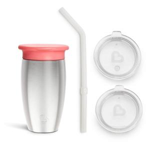 imageMunchkin Sippy Cup for Toddlers Miracle 360 Stainless Steel with Straw Cup and Open Sipper Lid Grow with Me Kit 10 Ounce BluePink  Sipper and Straw Lid