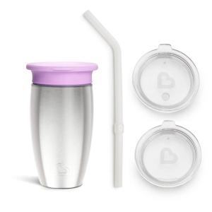 imageMunchkin Sippy Cup for Toddlers Miracle 360 Stainless Steel with Straw Cup and Open Sipper Lid Grow with Me Kit 10 Ounce BluePurple  Sipper and Straw Lid