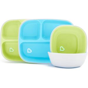 imageMunchkin Splash 4 Piece Toddler Divided Plate and Bowl Dining Set PinkPurpleBlueGreen PlatesBowls