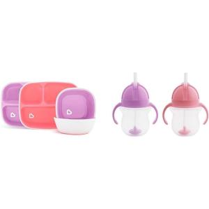 imageMunchkin Splash 4 Piece Toddler Divided Plate and Bowl Dining Set PinkPurplePinkPurple PlatesBowls