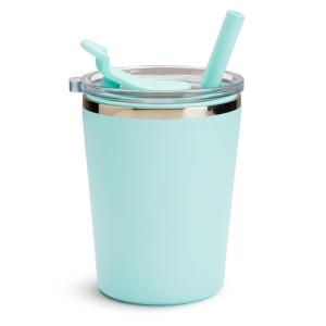 imageMunchkin Steel My Heart 2in1 Toddler Sippy Cup Tumbler with Spill Proof Simple Clean Straw and Open Sipper Lid 8 Ounce Stainless Steel TealBlue