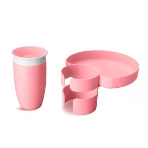 imageMunchkin Carseat Tray with Miracle 360 Sippy Cup for Toddlers 13  Travel ampamp Road Trip Accessory for Kids MessFree Snacking and Spill Proof Drinking in The Car GreenPink