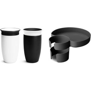 imageMunchkin Car Seat Travel Tray with Miracle 360 SpillProof Sippy Cup Set  Toddler Travel Accessory for MessFree Snacking and Drinking BlackWhiteGreySippy Cup  Travel Tray