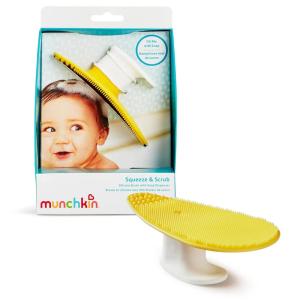 imageMunchkin Squeeze ampamp Scrub Silicone Brush with Soap Dispenser  Soft ampamp Soothing Bristle Baby Bath Brush ampamp Massager with Tapered Tip Great for Neck Folds Cradle Cap ampamp HardtoReach Spots