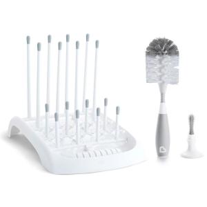 imageMunchkin Fold Baby Bottle Drying Rack and Bristle Bottle Brush Cleaning Essentials Set WhiteGrey3 Piece Set